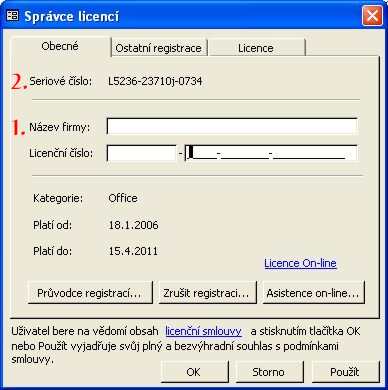 Formulář správce licencí